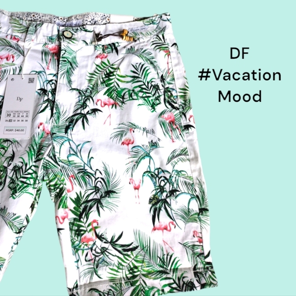 Nwt DF Hawaiian Flamingo Stretch Shorts Sz 30 - Picture 2 of 5